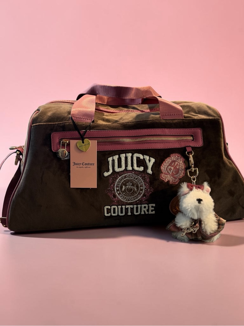 Y2K 𝓙𝓾𝓲𝓬𝔂 𝓒𝓸𝓾𝓽𝓾𝓻𝓮 Classic Duffle w/ Scottie Dog Charm